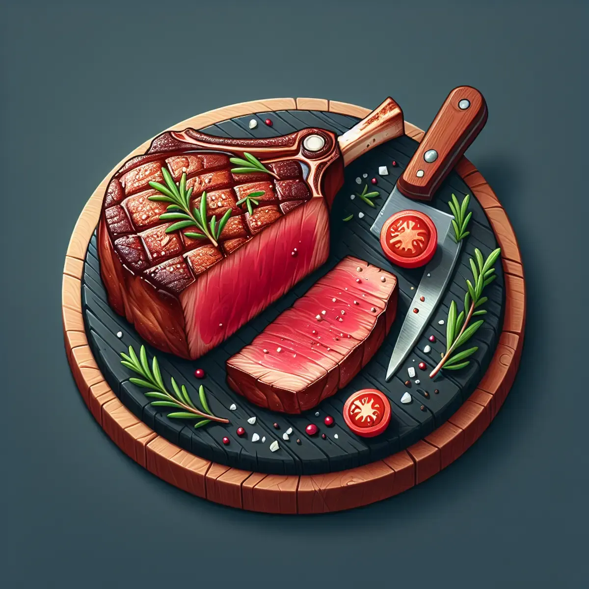 Aufgeschnittenes Tomahawk-Steak mit tiefer Kruste und rosigem Inneren