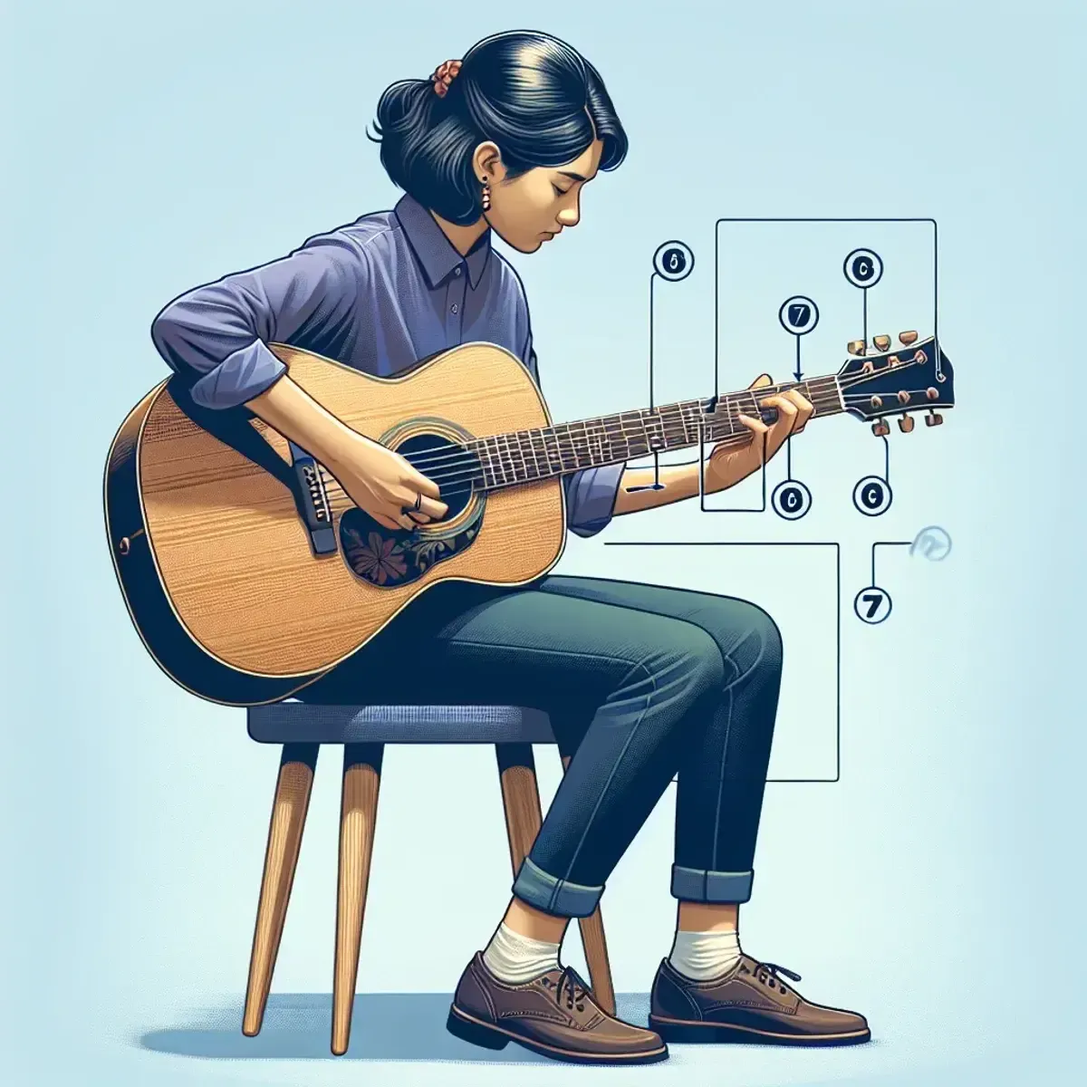 Proper seated guitar posture and hand positions