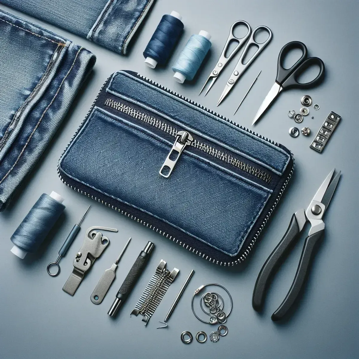 Installing a zipper on the denim wristlet