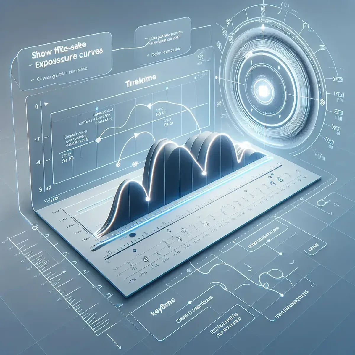 Timeline mit Keyframes, Belichtungskurven und Deflicker‑Pass in der Nachbearbeitung
