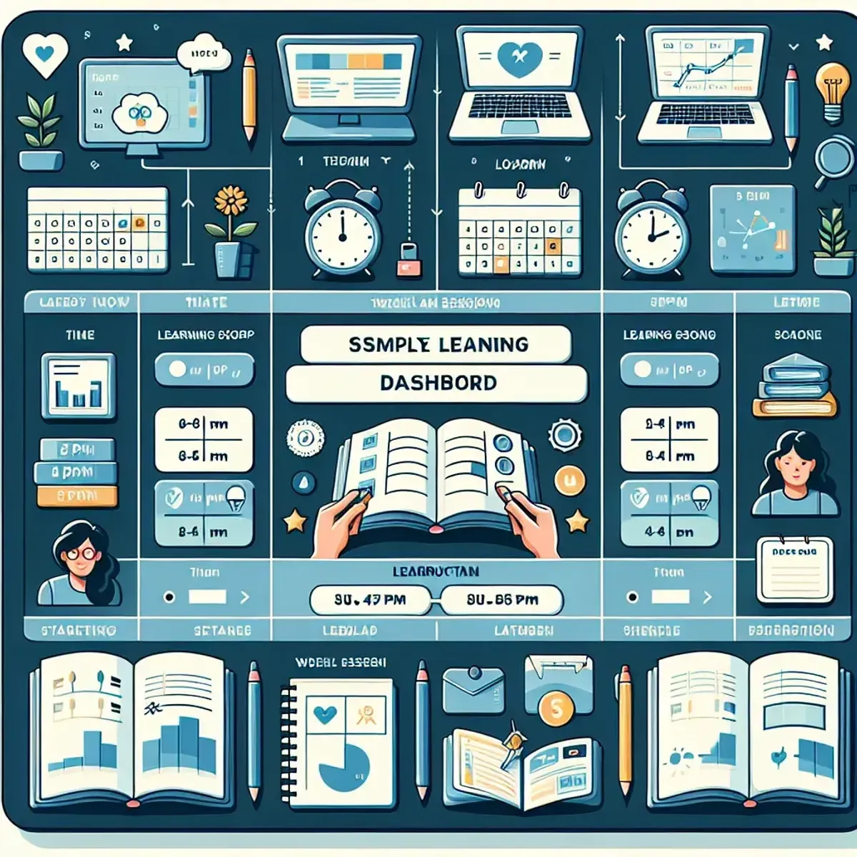 Beispiel eines einfachen wöchentlichen Lern-Dashboards mit Sessions, Zeit und Rubrik-Scores