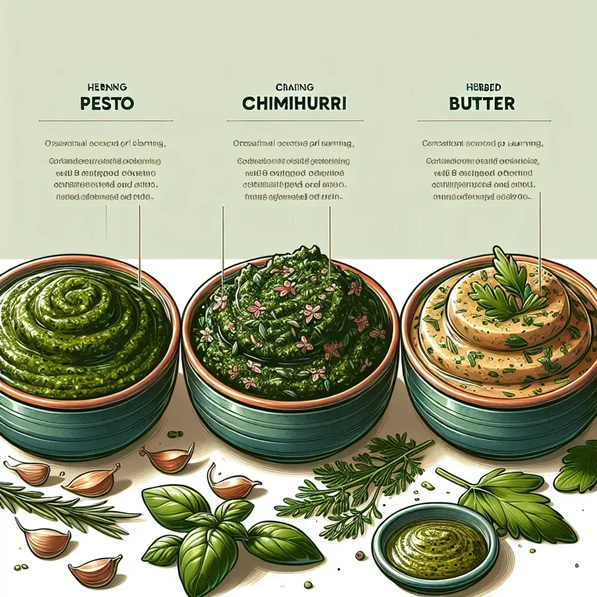 Kräutergerichte: Pesto, Chimichurri und Kräuterbutter
